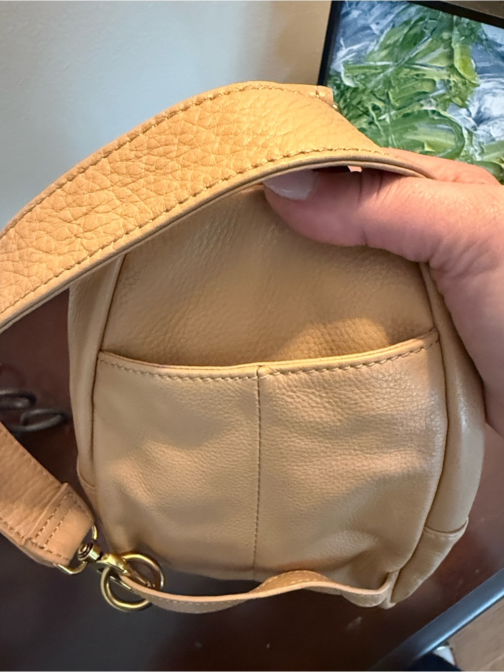 HOBO Beige Leather Mini Sling Backpack with Gold Hardware - Picture 6 of 6